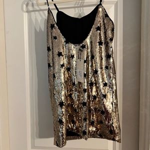 NWT Dance & Marvel Gold w/ black stars sequin dress Size S